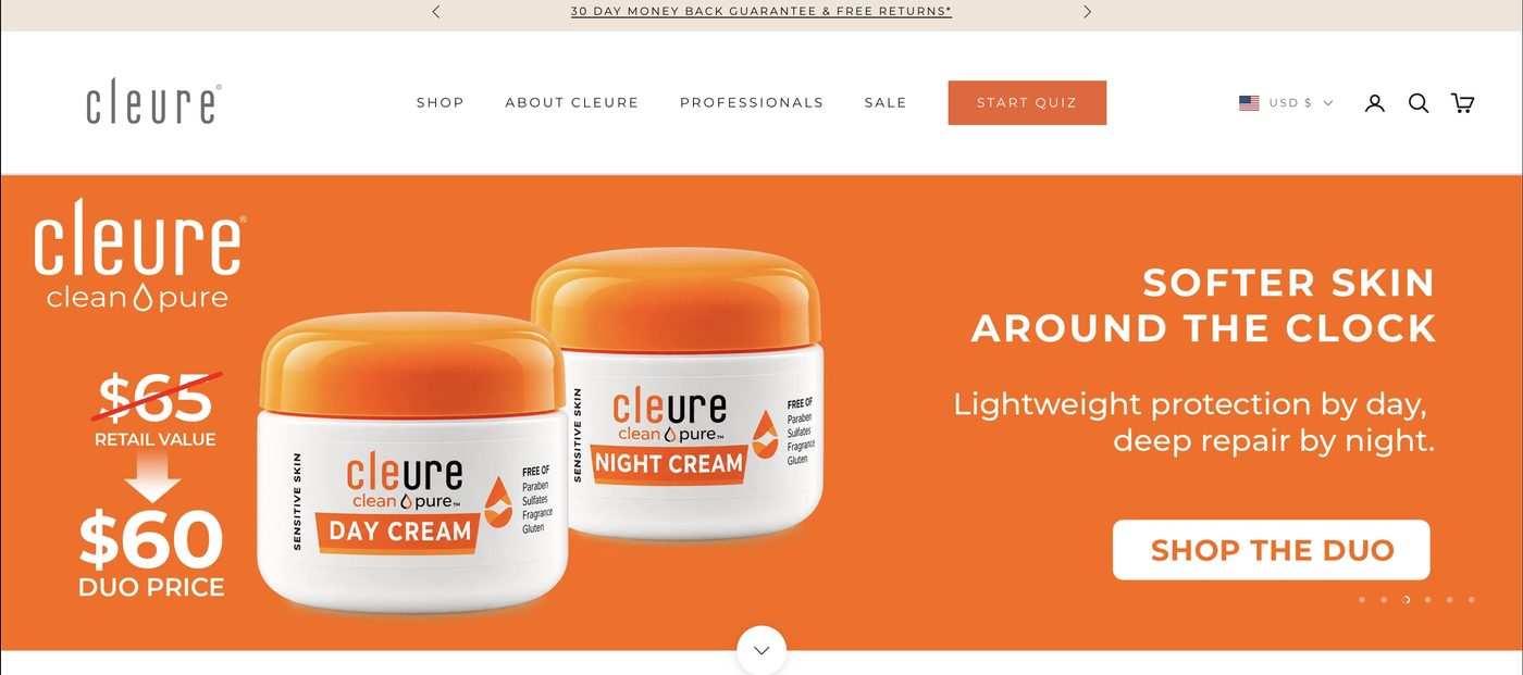 Cleure: Before: home page hero